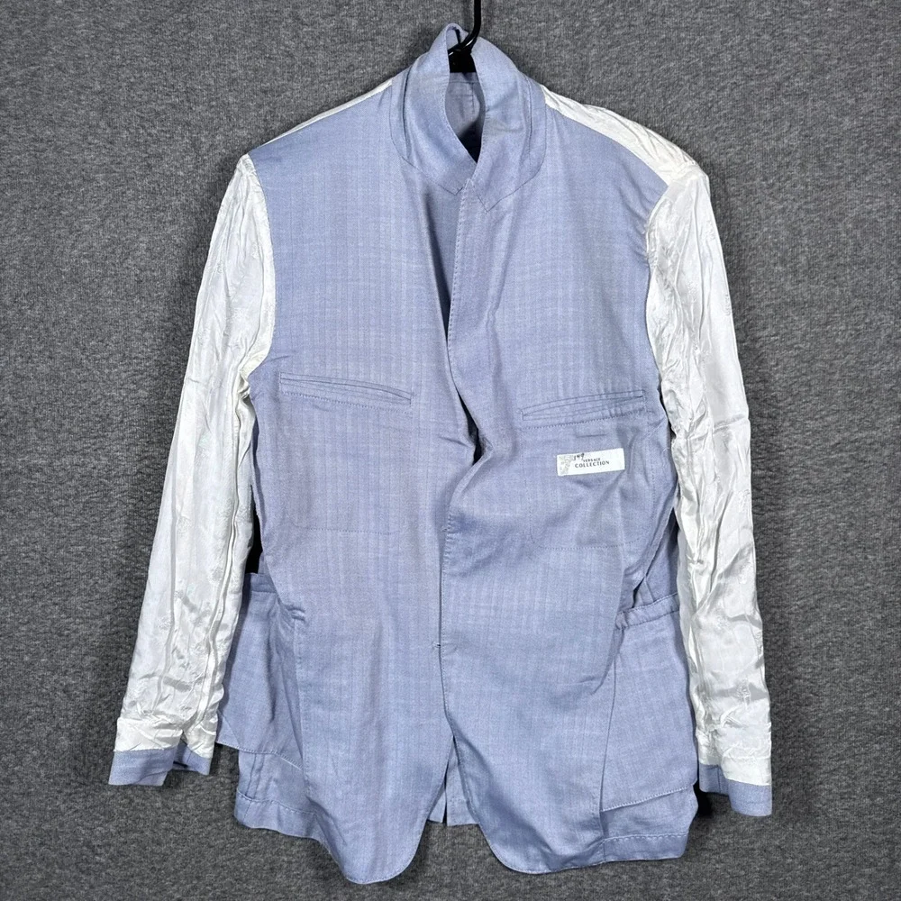 Versace Collection‎ Blazer Mens 52IT(42) Blue Silk Wool Herringbone Unstructured